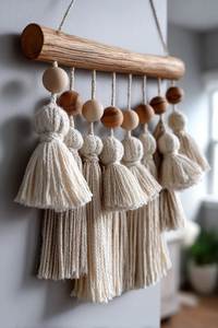 Guirnalda de Cuentas de Madera de Lujo, Decoración de Pared con Borlas, Adorno Colgante de Perlas de Madera Natural Hecho a Mano, Estilo Boho Chic, Decoración Moderna para el Hogar, Diwali - Product Image 3