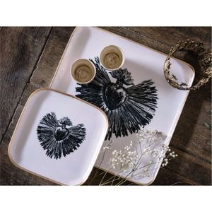 Luxury <b>Black</b> Metal Serving Tray with Brass Sacred Heart | Decorative Metal Enamel Tray for Home Decor & Wedding Gift Platter - Product Image 4