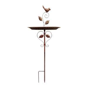 Antique Copper Metal Bird Bath Stake Outdoor Garden Weather Resistant Fluted Basin Heart Scroll Leaf Yard <b>Ornament</b> - Product Image 1