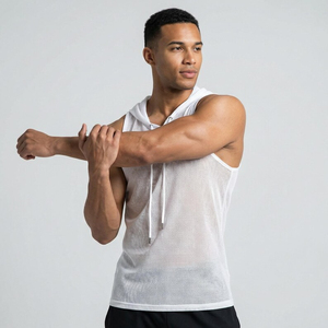 Débardeur de sport décontracté blanc sans manches à col rond pour homme RUN APPAREL 2026 – Respirant et ajusté, en maille, pour la musculation - Product Image 3