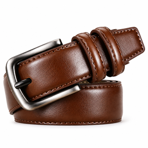 Cinturón Clásico de Cuero Genuino Marrón para Hombre, Diseñado con Material de Piel de Vacuno de Primera Calidad y Hebilla Rectangular Plateada Resistente - Product Image 2