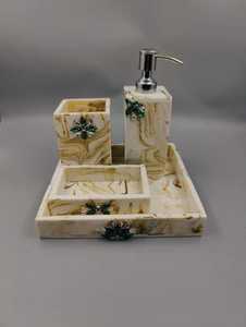 Marble Pattern Resin Bathroom Accessories Set Soap Dispenser Lotion Bottle Toothbrush Holder Soap Dish <b>Vanity</b> Tray Bath Decor - Product Image 3