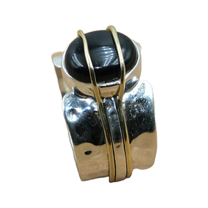 Anillo de Ónix Negro Natural, Plata de Ley 925 Sólida con Anillo de Latón, Anillo Decorativo Hecho a Mano con Acabado Martillado para Joyería de Ónix Negro - Product Image 1