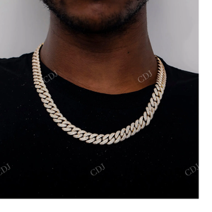 Cadena cubana Miami de 12 mm y 22 pulgadas, completamente engastada, chapada en oro, plata de ley, moissanita VVS D, joyería de hip hop para rapero, ideal para fiestas. - Product Image 2