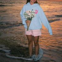 Mignon rose fleur coréen à capuche pour femme Preppy sweats coton coréen sweats à capuche coton sweats à capuche décontracté pull hauts