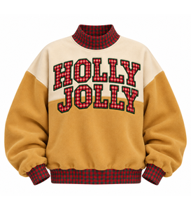 Wholesale <b>Women's</b> <b>Christmas</b> Mock Neck <b>Sweatshirt</b> Custom Gingham Letter Applique Embroidered Oversized Cotton Pullover - Product Image 5