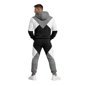 Men's Grey Black Color Block Tracksuit Set Zip Up Hoodie and Jogger <b>Pants</b> Casual Sportswear Gym Running Streetwear Outfit - Product Image 5