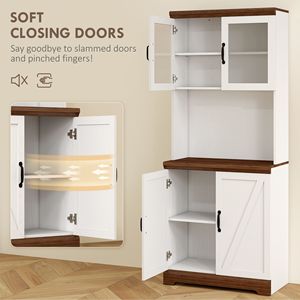 Meubles de cuisine style ferme de 70 pouces avec étagères réglables, comptoir ouvert pour micro-ondes, portes vitrées, et rangement de garde-manger style ferme - Product Image 6