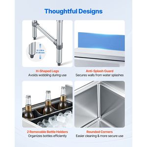 Contenitore per Ghiaccio Commerciale in Acciaio Inox con Coperchio Scorrevole, Capacità Massima 49,4 Qt, 18 X 18 X 33 Pollici, Vasche per Bevande con Portabottiglie - Product Image 5