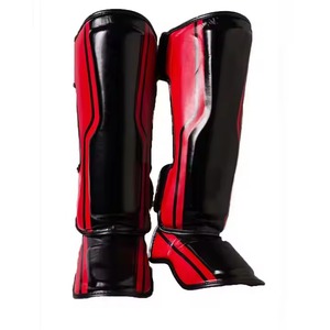 Espinilleras de boxeo de cuero negro con cierre de hebilla ajustable, equipo de protección para adultos, unisex, color sólido, equipo de entrenamiento deportivo - Product Image 2