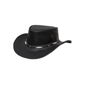 Leather Cowboy <b>Hat</b> with Beaded <b>Band</b> and Wide Brim - Product Image 1