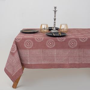 Mantel de Algodón Estampado a Mano con Diseño Floral para Bodas, Fiestas, Decoración Rústica, Cubierta para Mesa de Comedor - Product Image 1