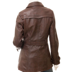 Custom Women's Brown Genuine Leather Double Breasted <b>Trench</b> <b>Coat</b> With Belt And Turn Down Collar Full Sleeve Winter Style - Product Image 3