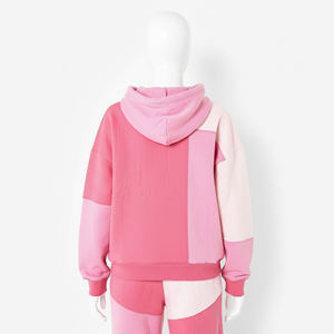 Womens Color Block Pink Patchwork Fleece Pullover Hoodie <b>Long</b> Sleeve Kangaroo Pocket <b>Sweatshirt</b> Custom Logo OEM ODM Wholesale - Product Image 3
