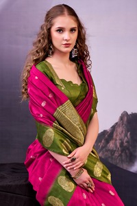 Sari indien traditionnel ethnique à broderies Zari pour les occasions de mariage et les événements festifs, tenue élégante et tendance pour femmes - Product Image 2