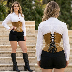 High-Quality Suede Leather <b>Underbust</b> Corset With Heavy Duty Steel Boning Waist Training Corset - Product Image 6