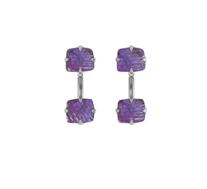 Premium 925 Sterling Silver Fine Jewelry Natural Amethyst Rough Shape Butterfly Lock Stud <b>Earring</b> Prong Wedding Engagement Party - Product Image 1