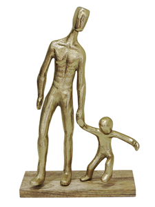 Sculpture moderne en aluminium doré de père et de fils - Figurine familiale abstraite artisanale pour la décoration de la maison sur base en bois - Product Image 4