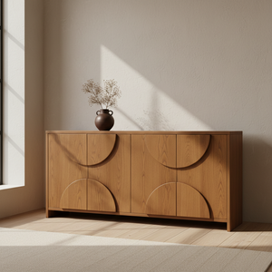 Aparador de Madera Moderno Semicircular con Panel de Media Luna, Mueble de Almacenamiento de Madera con Panel de Arco de 4 Puertas, Diseño de Arco Moderno - Product Image 2