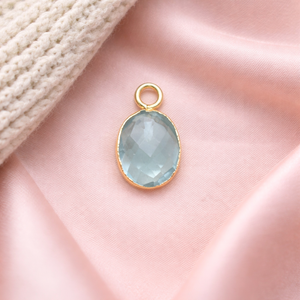 Aquamarine Oval <b>Charm</b> 8x10mm | Faceted Gold Electroplated Pendant | Blue Gemstone Bezel <b>Charm</b> for Jewelry Making Healing - Product Image 1