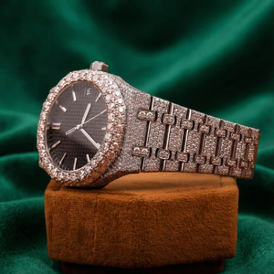 Montre en or rose sertie de diamants, cadran noir, bracelet en acier inoxydable de luxe - Product Image 2