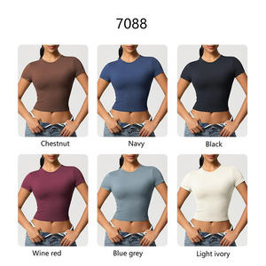 เสื้อครอปท็อปผู้หญิง คอกลม แขนสั้น ทรงวินเทจ สีพื้น ผ้าถัก 100% คอตตอน ทรงเข้ารูป สไตล์ลำลอง เป็นมิตรกับสิ่งแวดล้อม เหมาะสำหรับฤดูใบไม้ผลิและฤดูร้อน - Product Image 5