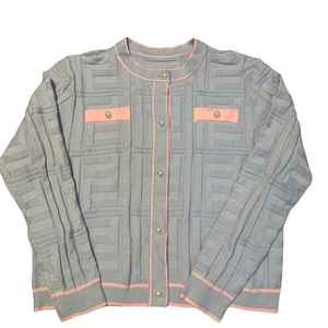 Cárdigan Azul Claro para Mujer, Suéter de Punto con Botones al Frente, Manga Larga, Estilo Casual para Oficina, Ribete en Contraste, Venta al Por Mayor OEM - Product Image 1