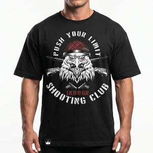 T-shirt noir à manches courtes pour homme, coupe classique, 100 % coton, imprimé aigle, vêtement décontracté, chemise de club de tir en plein air, unisexe - Product Image 1