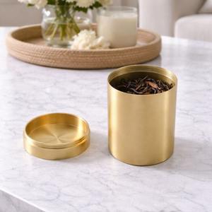 Boîte à thé en laiton de luxe dorée/argentée, artisanale, moderne, de haute qualité, hermétique, 150 ml, pliable, écologique, durable - Product Image 1