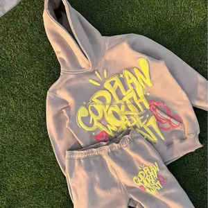 Conjunto de Sudadera con Capucha y Pantalones Deportivos Acampanados de Algodón 100% Transpirable de Alta Calidad, con Logotipo Personalizado, Novedad, Trajes Deportivos de Invierno para Correr - Product Image 2