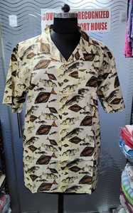 Men's Casual <b>Hawaiian</b> Twill Short Sleeve Stand Collar Single Button Tropical Leaf Print Black Green Winter Vacation Wear 100% - Product Image 1