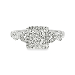 14K White Gold 0.50-Carat Quad Square Cluster Twisted Halo Diamond Ring - Product Image 1