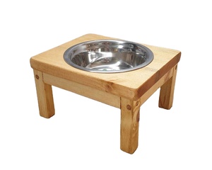 Ensemble de vaisselle pour animaux de compagnie portable fait à la main support de bol pour chien surélevé en bois personnalisé pour application eau/nourriture - Product Image 1