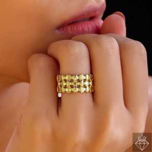 PRAO Anillo de Banda Dorada de malla tejida antideslustre de tamaño ajustable Accesorio de moda - Product Image 2