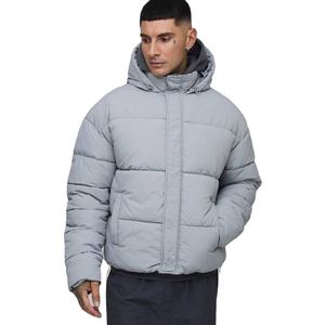Veste matelassée en toile imperméable à capuche pour homme, sur mesure, en gros, pour l'hiver, streetwear de plein air - Product Image 1