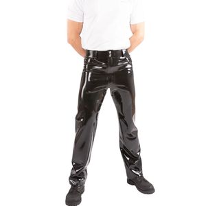 Pantalon droit noir taille haute pour homme en PU enduit, style gothique, en polyester et élasthanne épais, avec taille élastique - Product Image 5