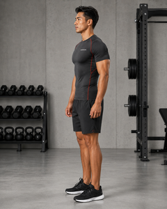 Men Regular Fit Breathable Compression Base <b>Layer</b> Short Sleeve T Shirt Bodybuilding <b>Tops</b> Polyester Spandex Front Logo Cheap - Product Image 2