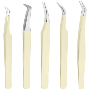 Pinzas para Pestañas de 90 Grados con Logotipo Personalizado al por Mayor, Juego de Pinzas de Acero Inoxidable con Punta de Fibra para Extensiones de Pestañas Postizas - Product Image 1