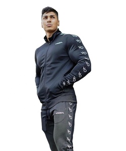 Traje de gimnasio personalizado para hombre, traje de marca de diseñador, bordado con Logo, cremallera frontal, traje de sudor de cuello alto - Product Image 1