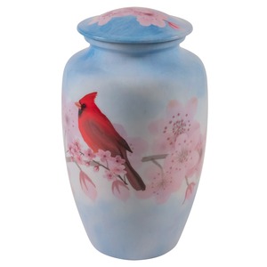 Urna Funeraria Blanca Estilo Americano de 200 Pulgadas Cúbicas con Diseño de Cardenal - Product Image 1