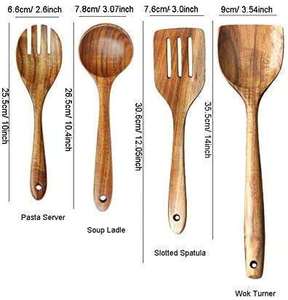 Juego de tenedores y cucharas de madera para servir, 2, 3, 4, 5 piezas, mango largo, diseño minimalista duradero para fiestas y uso doméstico - Product Image 2