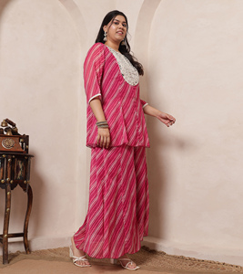 Conjunto DEEBACO para Mujer, Casual, Lehariya, Chifón, Top Peplum con Paneles hasta el Tobillo y Sharara Dupatta, Transpirable, Moderno y Elegante - Product Image 5