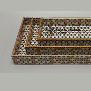 ชุดถาดเสิร์ฟลายเรขาคณิตสีน้ำตาล 3 ชิ้น ทำจาก MDF และกระดาษ ถาดซ้อนกันได้ สำหรับตกแต่งบ้านสไตล์โมเดิร์นและใช้เสิร์ฟ - Product Image 2