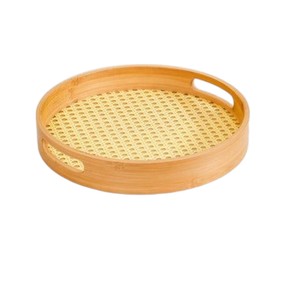 Modern <b>Bamboo</b> Tray Round Serving Tray Decorative Trays Set Serving Rattan Food Tray <b>Table</b> Organizer Decor Tray Art Style - Product Image 1