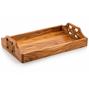 ถาดเสิร์ฟกาแฟลายฉลุไม้มะกอกแบบเมสเคล ขายส่งจากอินเดีย - Product Image 1
