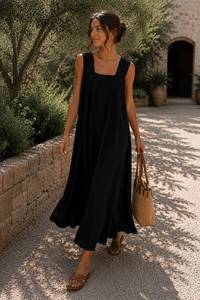 Vestido largo negro sin mangas para mujer, vestido holgado de verano - Product Image 6