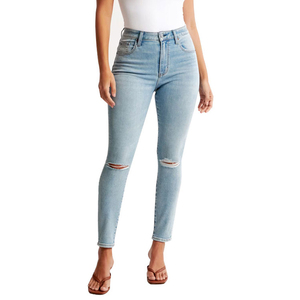 Pantalones Vaqueros Elásticos de Mezclilla para Mujer, Corte Regular, Cintura Alta, 100% Algodón, Ecológicos, Estilo Urbano, Azul Claro, Invierno, Venta al Por Mayor - Product Image 1