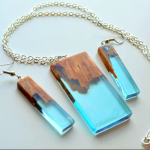 Ensemble collier et boucles d'oreilles en bois et résine faits à la main, nouveau design, accessoires pour femmes - Product Image 1