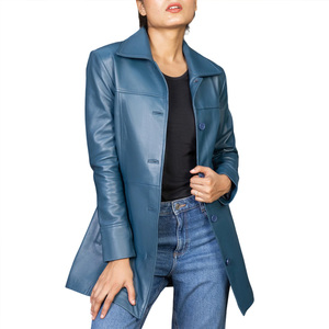 Trending Women High Quality Breathable Winter Long Leather Coats & Jackets with Genuine Leather Lambskin Long Sleeves - Product Image 1