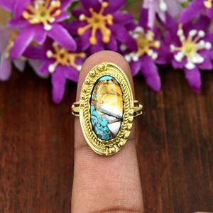 Natural Oyster <b>Turquoise</b> 18K <b>Gold</b> Vermeil <b>Ring</b> Oval Gemstone Statement <b>Ring</b> December Birthstone Fine Jewelry For Women Gift - Product Image 3